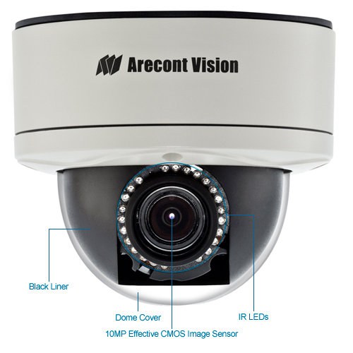 arecont vision av10255amir-h ir 10 megapixel dome security camera