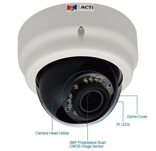 acti e63 5 megapixel ir day/night dome wdr ip security camera
