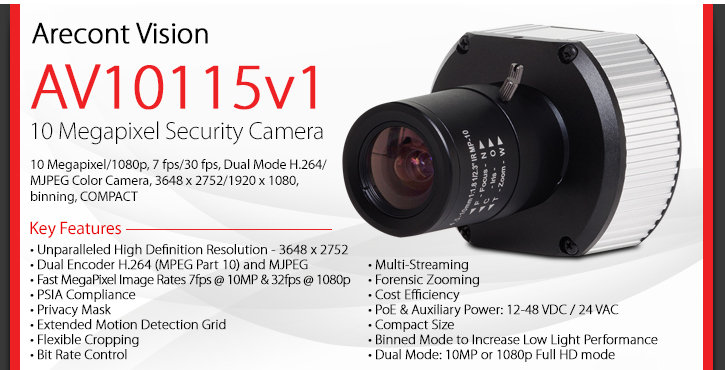 arecont vision av10115v1 10 megapixel security camera