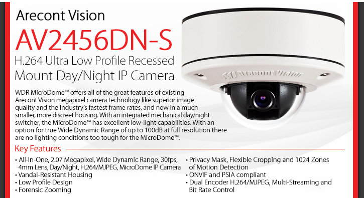 Arecont Vision AV2456DN-S MicroDome WDR 1080P HD Outdoor IP Camera
