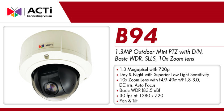 acti b94 1.3mp outdoor 10x ptz dome ip security camera