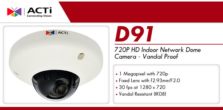 acti d91 720p hd indoor ip dome camera - vandal proof