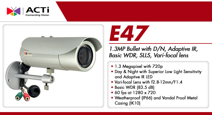 acti e47 1.3mp outdoor ir bullet ip security camera