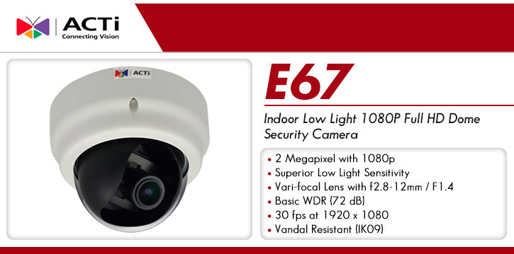 acti e67 indoor low light 1080p full hd dome security camera