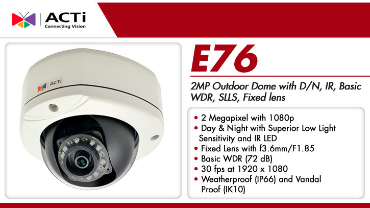 acti e76 1080p hd outdoor ir dome ip security camera