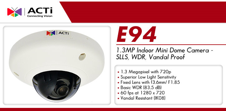 acti e94 1.3mp indoor mini dome camera - slls