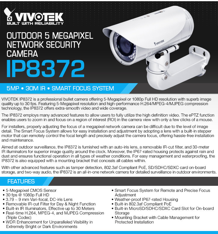 vivotek ip8372 outdoor 5 megapixel ip security camera