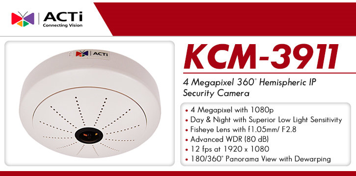 acti kcm-3911 4 megapixel 360° hemispheric ip security camera