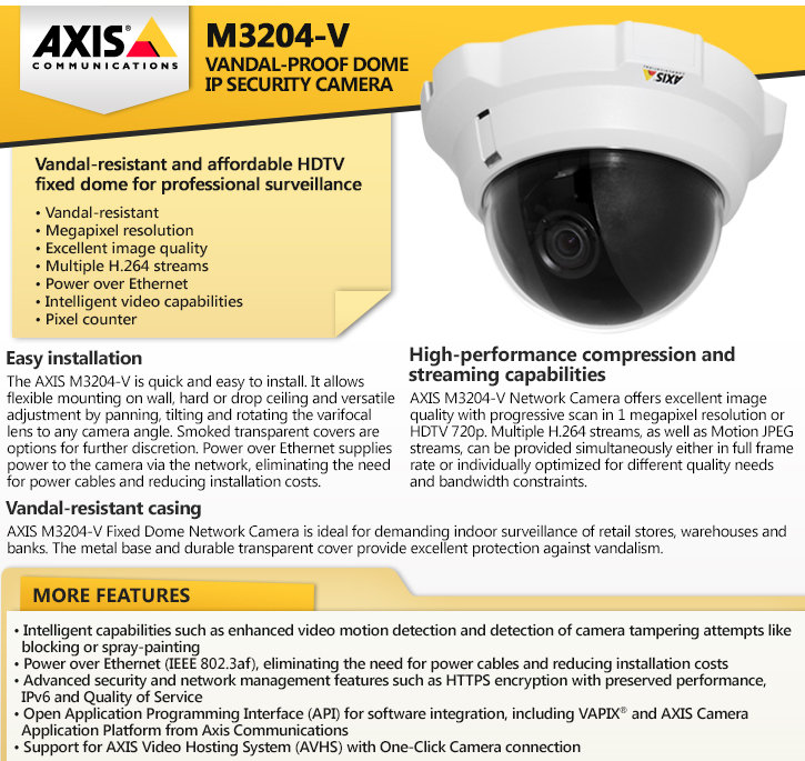 axis m3204-v vandal-proof dome ip security camera