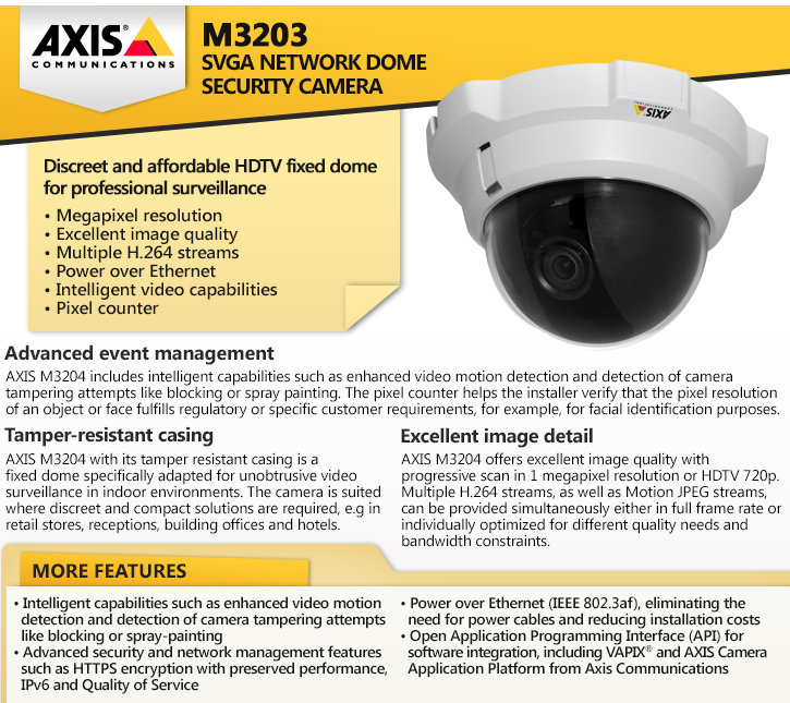 axis m3204 hdtv dome ip security camera