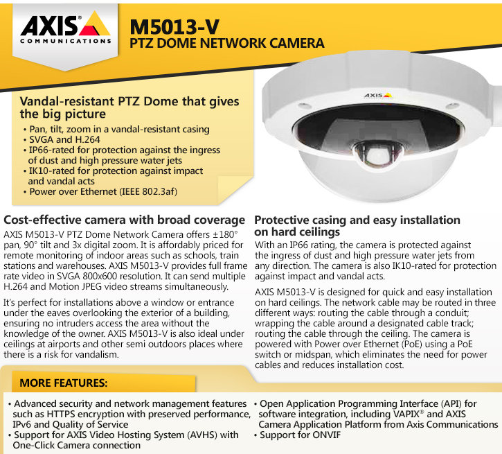 Axis M5013-V Vandal proof Dome PTZ Security Camera