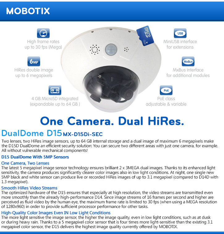 Mobotix MX-D15DI-SEC DualDome D15 HD IP Security Camera