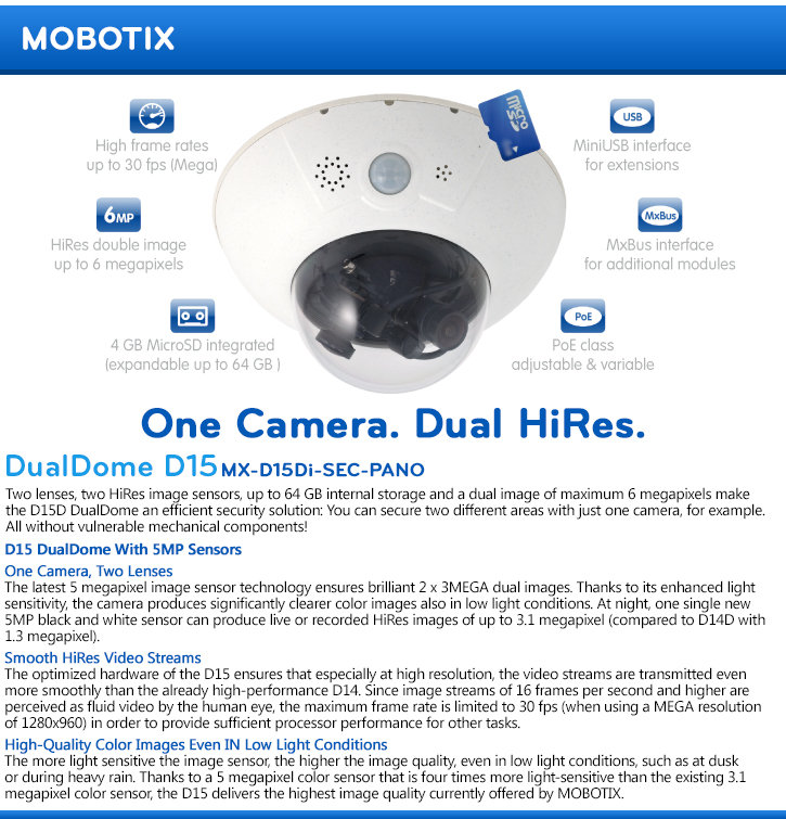 Mobotix MX-D15Di-SEC-PANO DualDome D15 Panoramic IP Camera Mobotix MX-D15Di-SEC-PANO DualDome D15 Panoramic IP Camera