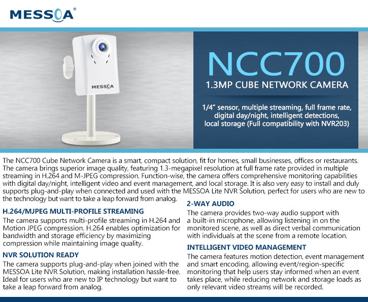 Messoa NCC700 1.3MP Cube IP Security Camera Messoa NCC700 1.3MP Cube IP Security Camera