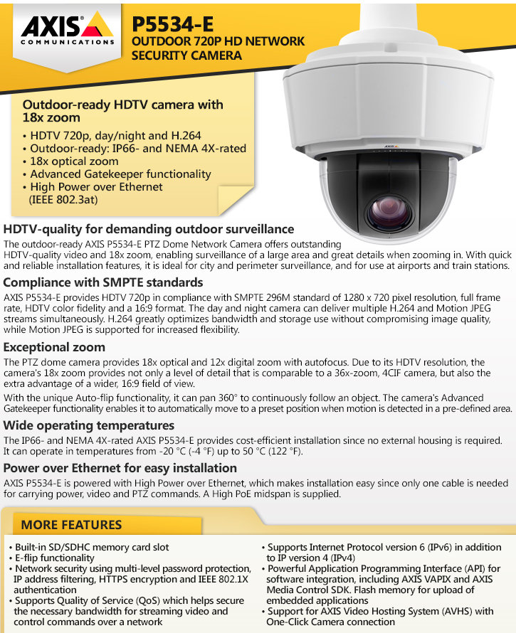 axis p5534-e outdoor 720p hd ip security camera