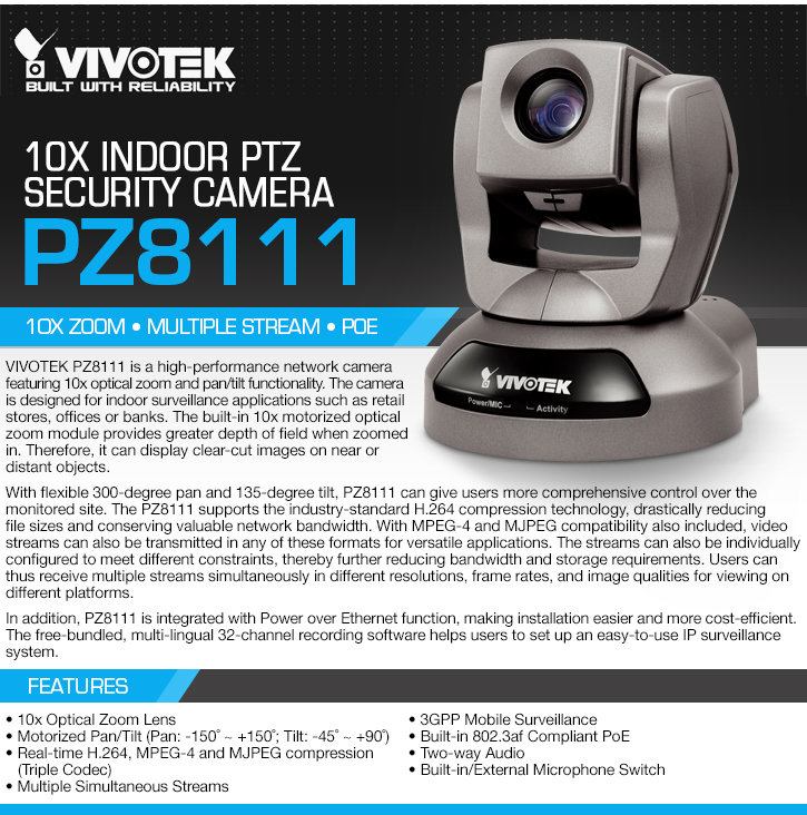 vivotek pz8111 10x indoor ptz security camera