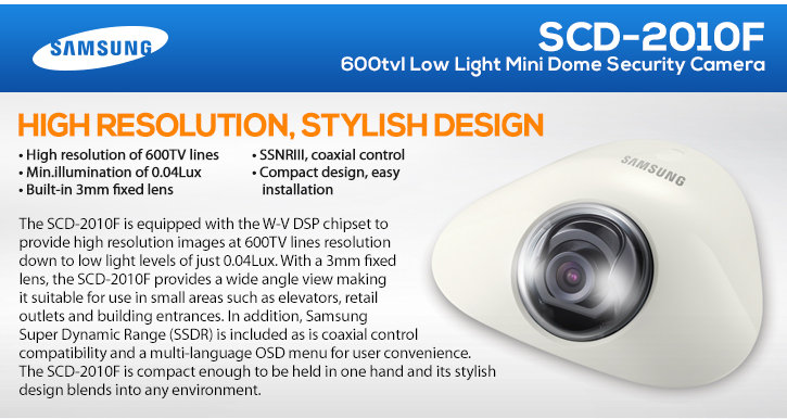 samsung scd-2010f 600tvl low light mini dome security camera