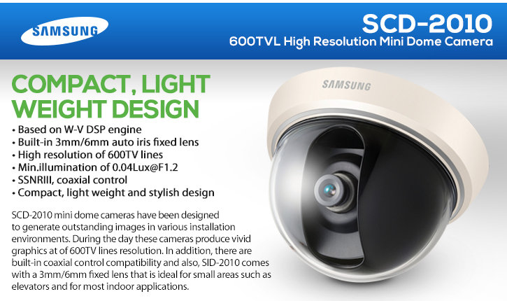 samsung scd-2010 600tvl mini dome security camera