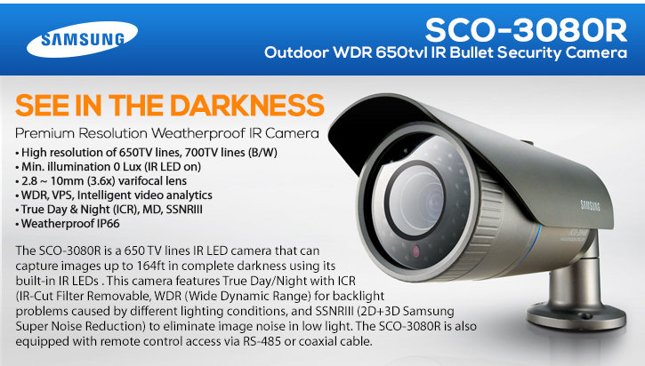 samsung sco-3080r outdoor wdr 650tvl ir bullet security camera