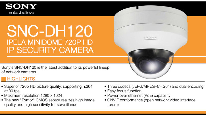 sony snc-dh120 ipela minidome 720p hd ip security camera