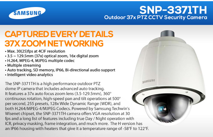 samsung snp-3371th outdoor 37x ptz cctv security camera