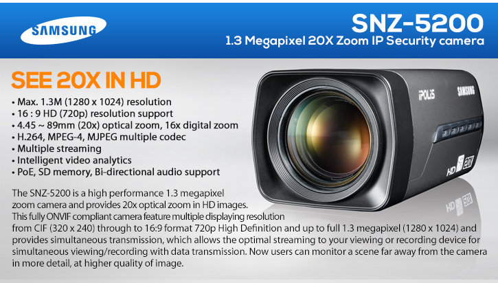 samsung snz-5200 1.3 megapixel 20x zoom ip security camera