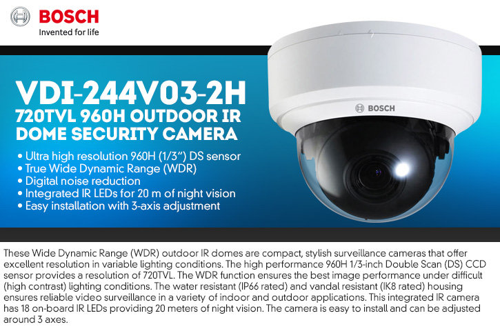 bosch vdi-244v03-2h 720tvl 960h outdoor ir dome security camera